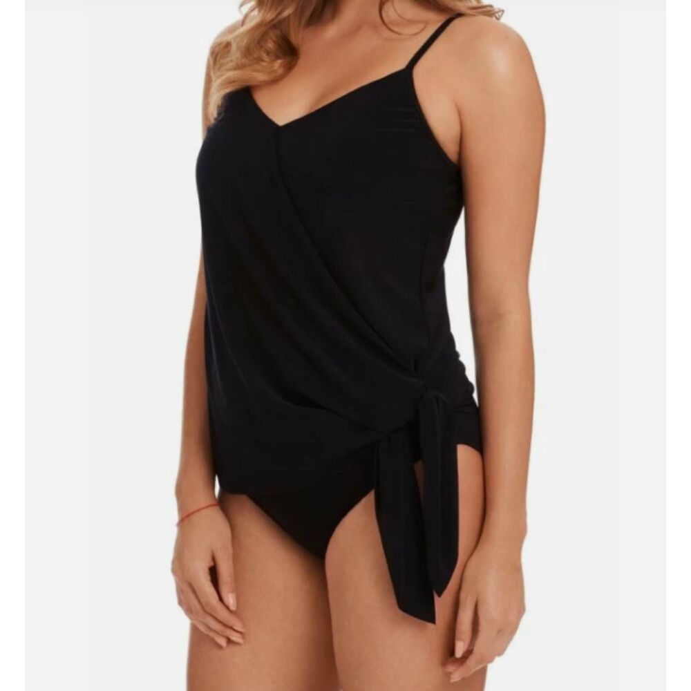 Magicsuit Black Alex Side Tie Tankini Top Swim Sz 8 Slimming Tummy Control Beach